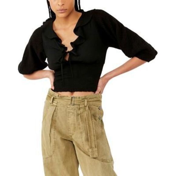 Free People Billie Sweater Top In Black L - Picture 1 of 3